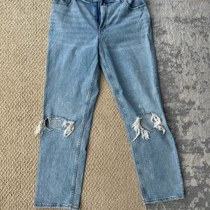 Abercrombie & Fitch Blue Straight Leg Jeans with Distressed Details